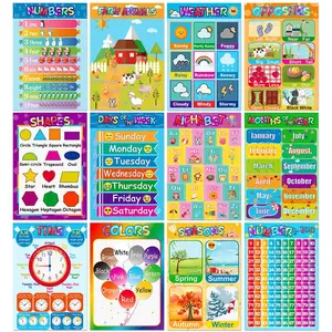 Educational Posters for     Classrooms Alphabet Letters, Numbers, Shapes, Colors, Seasons, Week, Months, More,11 x 16 Inch,12PCS