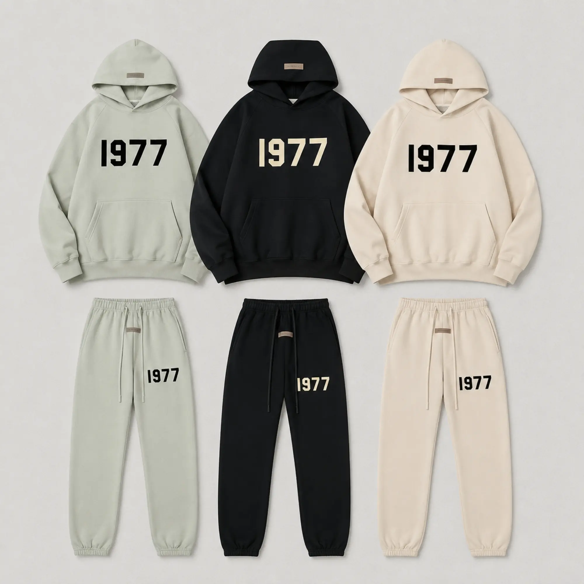Matching 1977 Essential Hoodie & Joggers Set – Cozy Pullover Couple Outfit, Streetwear Gift Idea 2025
