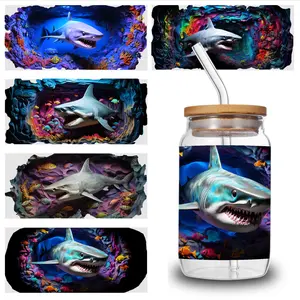 5 Sheets Shark Ocean UV DTF Stickers Transfer Sticker Decal Mug Decoration Gift UV DTF Stickers Suitable for 16 oz Glass for 16 oz Tumbler