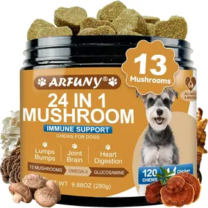 13 Organic Mushroom Supplement for Dogs - Supports Gut Skin Joint Immune Health, Helps with Dog Lumps & Bumps - Includes Turkey Tail Reishi Lions Mane Glucosamine MSM - Chicken Flavor