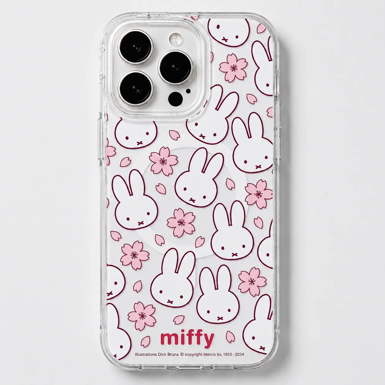 Cute Kawaii  Miffy Sakura MagSafe Clear Phone Case, Cute Bunny Shockproof Protective Cover, Slim Wireless Magnetic Case for iPhone 17 16 15 14 13 12 11 Pro Max, Samsung S26 S25 S24 S23 S22 Ultra