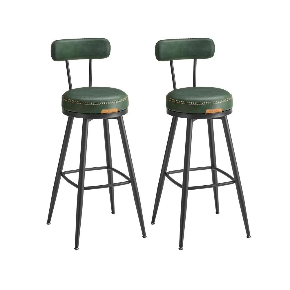 VASAGLE EKHO Collection - Bar Stools Set of 2, Swivel Bar Height Bar Stools with Back, Synthetic Leather with Stitching, Mid-Century Modern, 30-Inch Tall Barstools for Kitchen Home Bar