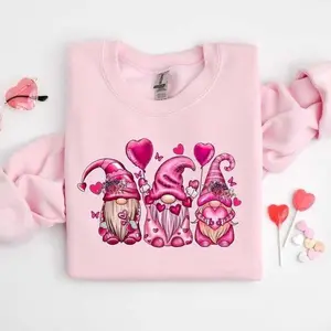 Cute Gnome Valentine Graphic Sweatshirt, Cozy Soft Pullover with Heart Design for Women, Perfect for Valentine’s Day Outfits, Casual Daily Wear and Gift Giving