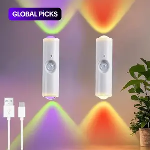 2 Pack LED Motion Sensor Night Light, Magnetic Wall Lamp, RGB Color Changing Cabinet Decor, Rechargeable Kitchen Closet Lights, Magnetic Decorative Lamp