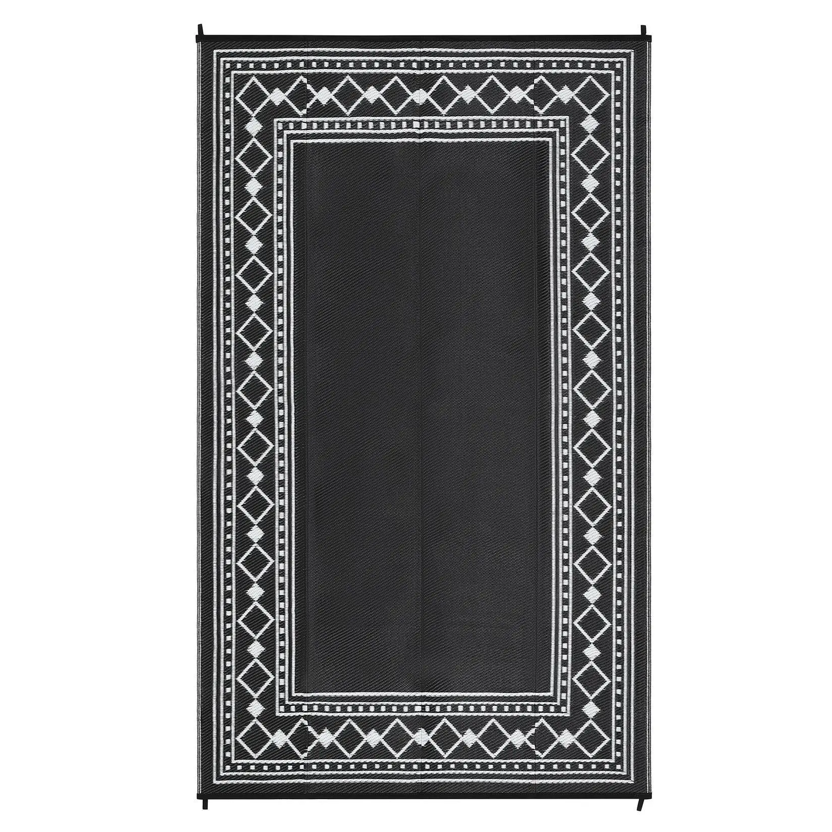 8 X 10 ft Plastic Black White Rectangular Beach Front Porches Patio Picnic RV Camping Garage Rhombus Geometric Area Rug