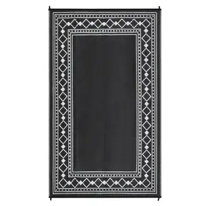 8 X 10 ft Plastic Black White Rectangular Beach Front Porches Patio Picnic RV Camping Garage Rhombus Geometric Area Rug