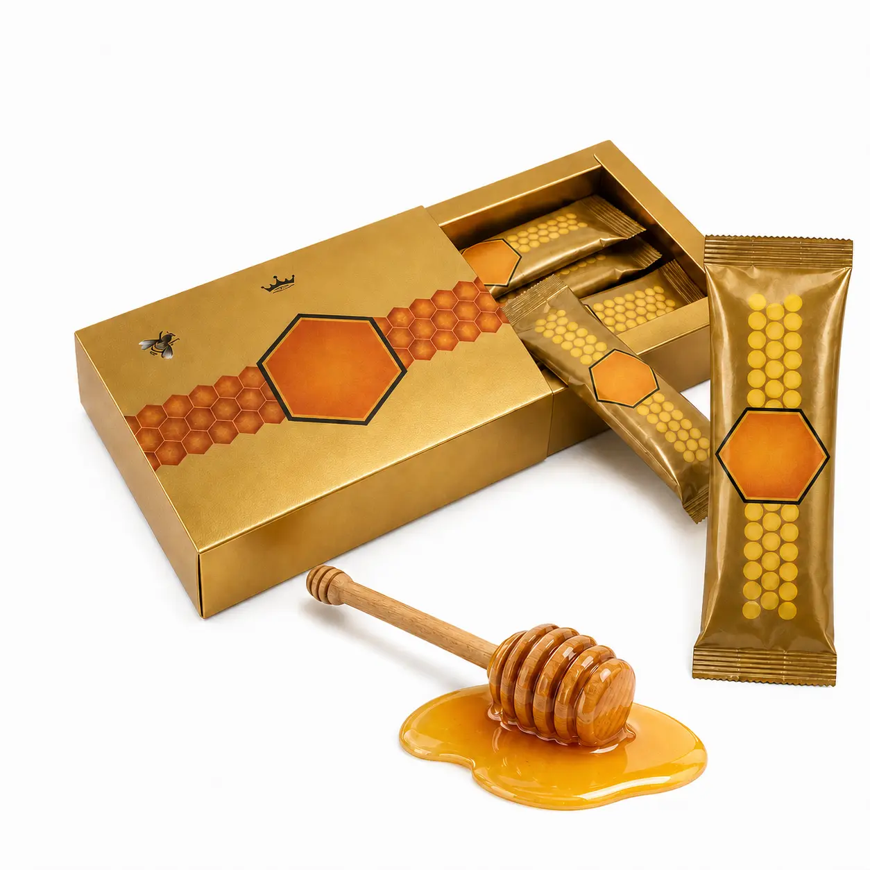 Organic Honey Sachets - 12 x 20g, with Bee Pollen, Natural Sweet Flavor, Pure Nature-Sourced Honey for Staples & Cooking Essentials