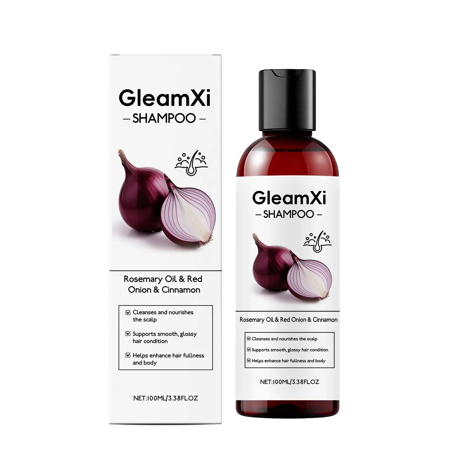 Gleamxi Onion Rosemary Hair Growth Shampoo, Haircare, Cleans Scalp, Nourishing Nourishes Frizzy Hair, Smooths and Adds Shine, Glossy, Moisturizing Formula, Moisture, Hydrate, Cleansing