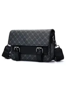 Men's Printed Messenger Bag, Luxury Vintage Style Shoulder Crossbody Bag, Business Casual Commute Bag, Dual Buckle Flip Cover Print Bag, Daily Use Small Square Bag, Pu Leather Bag, Versatile Bag
