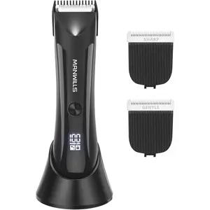 Body Hair Trimmer Men - Ball Trimmer Men, 2 Replaceable Ceramic Blades, Waterproof Pubic Trimmer with Charging Dock, Rechargeable, 7000RPM