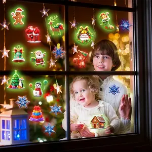 Christmas 3D Glowing Wall Decals with Santa Claus Reindeer Snowmen Snowflakes & Christmas Trees Magical Glow-in-the-Dark Night Lights for Festive Home Decoration Decorative Ornaments Tiles Sticker