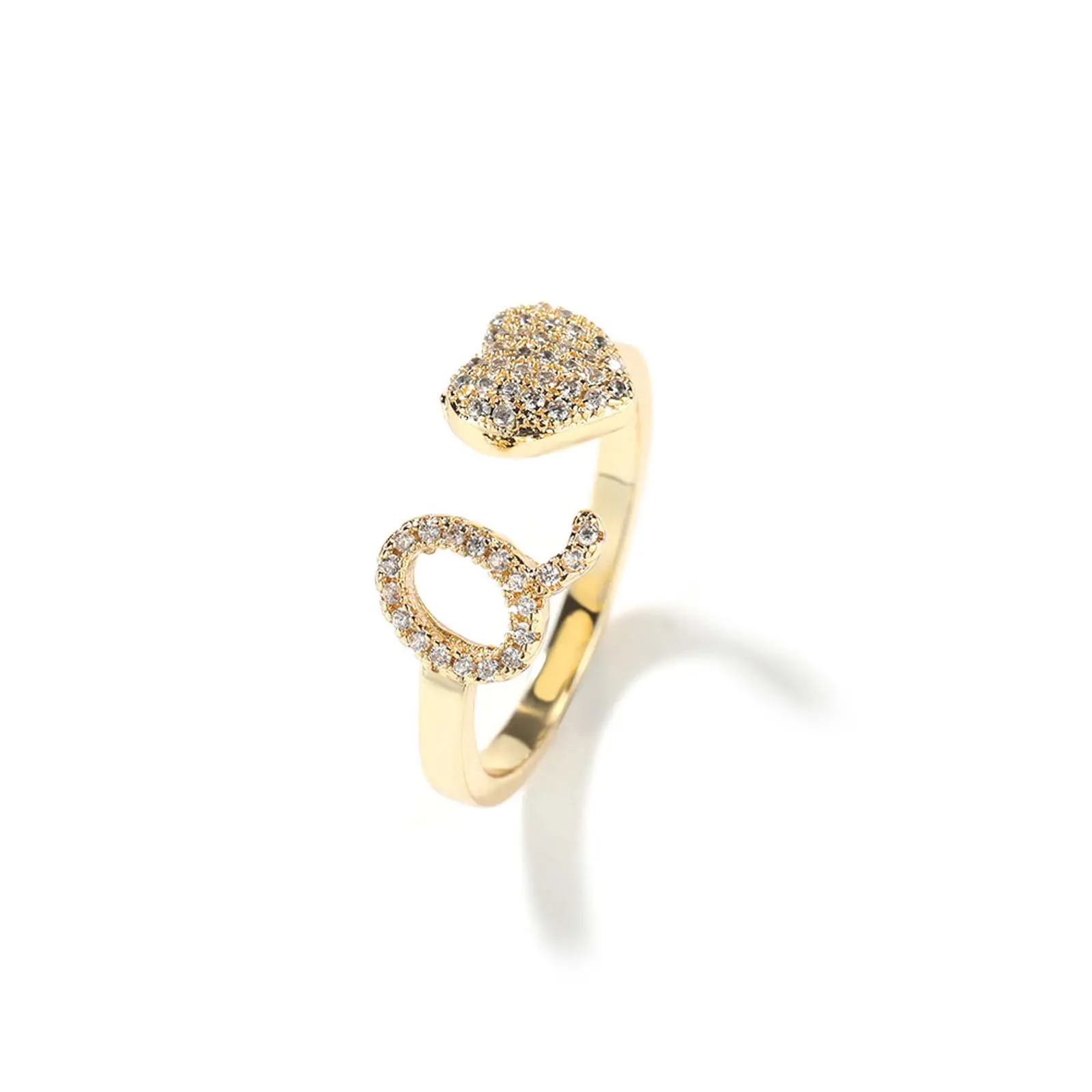 Zircon Heart Letter Ring 26 Alphabet Adjustable for Couples Jewelry Gift