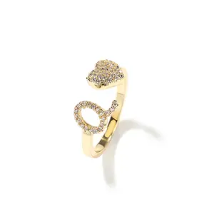 Zircon Heart Letter Ring 26 Alphabet Adjustable for Couples Jewelry Gift