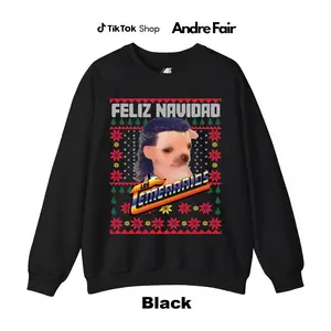 Feliz Navidad Los Cimerarios Ugly Christmas Sweater | Funny Mullet Dog Mexican Style Holiday Pullover | Festive Xmas Graphic Sweatshirt
