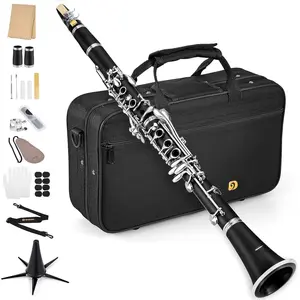 Clarinet Beginner Student Clarinet Kit for School Band 17 Nickel-Plated  B Flat Clarinet with Case Reeds Stand Cleaning Kit