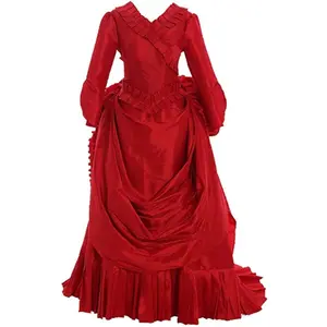 Draula Red Dress Lady's Victorian Bustle Dress