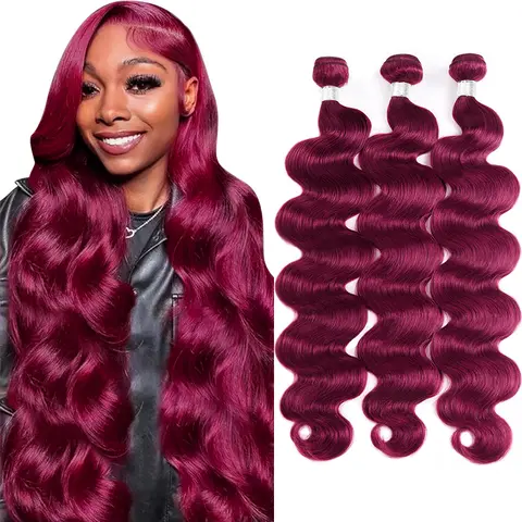 99J Body Wave Bundles Human Hair Sew In Bundles 99J Straight Bundles Burgundy Hair 1 3 4 Bundle Hair Extensions 4×4 Lace Closure Quick Wave Extensions
