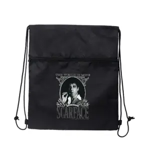 The World Is Mine Scarface design Black Drawstring Zipper Backpack for Daily Commute