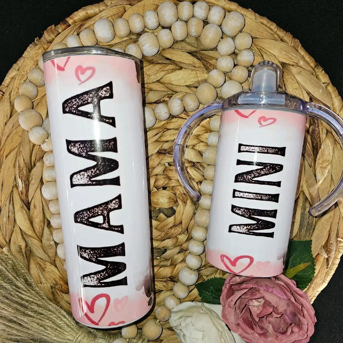 Stylish Cow Print Mama and Mini Tumbler Set, Reusable Water Bottles with Lids, Versatile for Coffee and Daily Cup Use