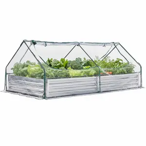 Raised Garden Bed with Clear Waterproof Cover, Cold-Resistant Outdoor Planter Box with Roll-Up Screen Windows for Vegetables, Herbs & Flowers, 8×4×1 FT