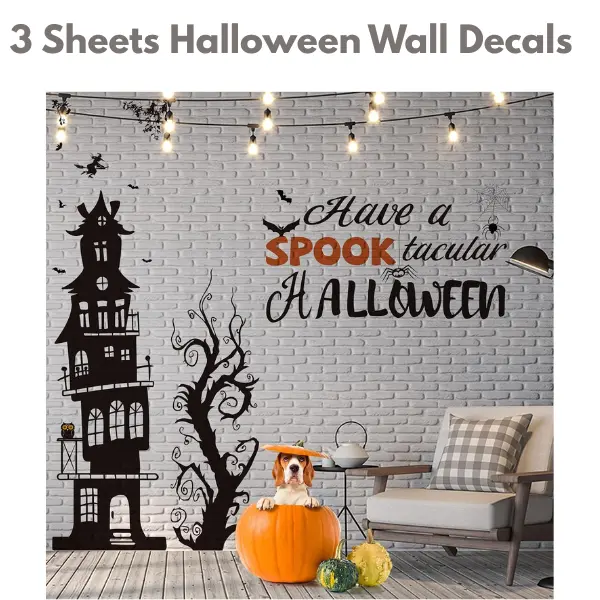 3 Sheets Halloween Wall Decals, Black Bat Castle Stickers, Removable Window Clings, Peel & Stick Spooky Party Decor, Halloween Gift