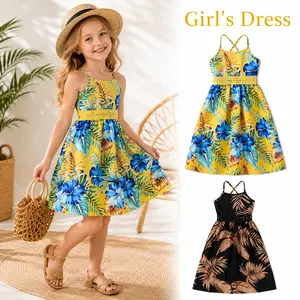 2 Pack Girls Summer Dresses Tropical Floral Beach Vacation Sundress Sleeveless Hawaiian Dress Set for Toddler Kids