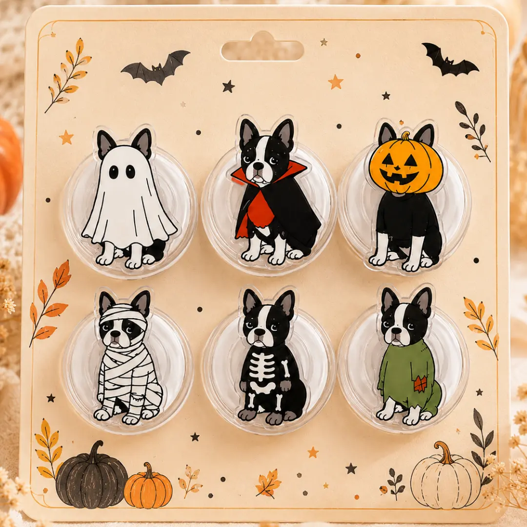 Halloween Boston Terrier Phone Grip Cute Dog Costume Ghost Vampire Mummy Collapsible Phone Holder Stand for iPhone Samsung Gift