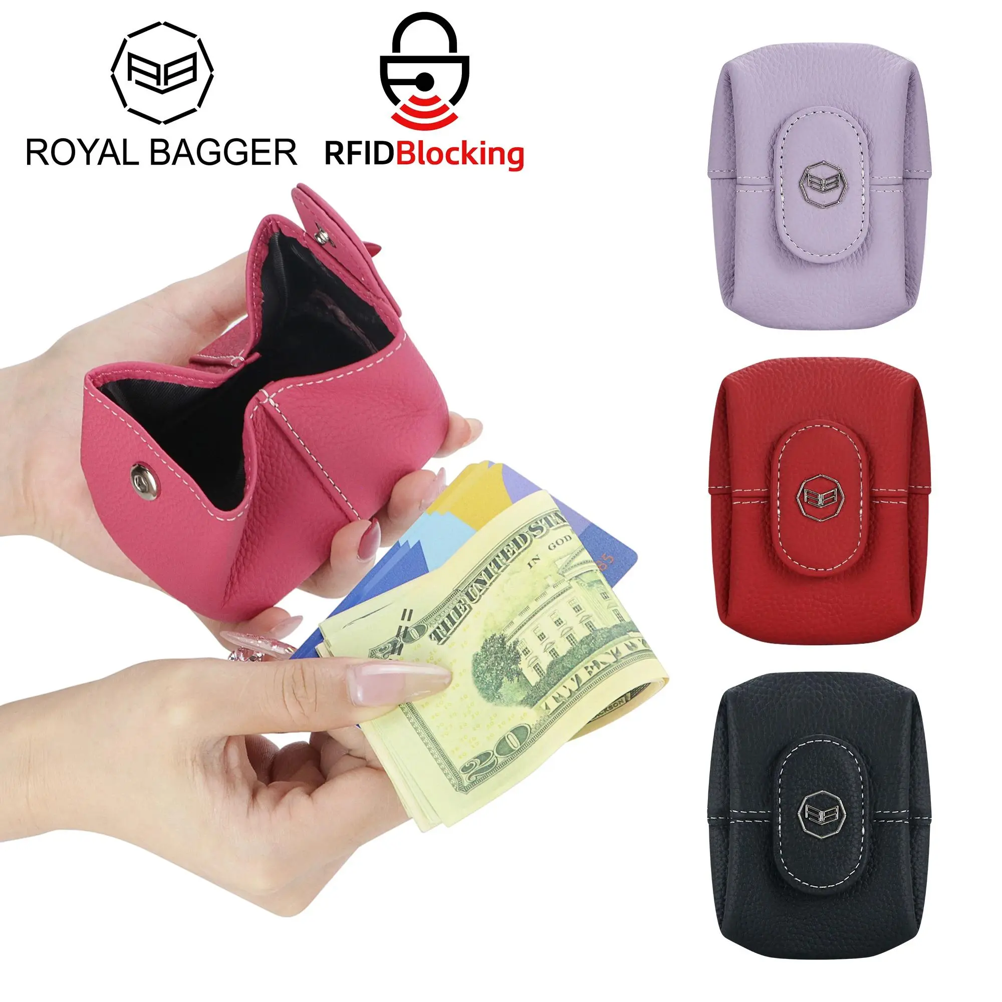 Royal Bagger Japanese Women's Genuine Cow Hide Leather Mini Coin Wallet - RFID Shielded Durable Fashion Leather Wallets for Women, Anti-Theft Blocking, Basic Solid Color Pouch, Clean Look, Anti-Pickpocket Holiday Accessory