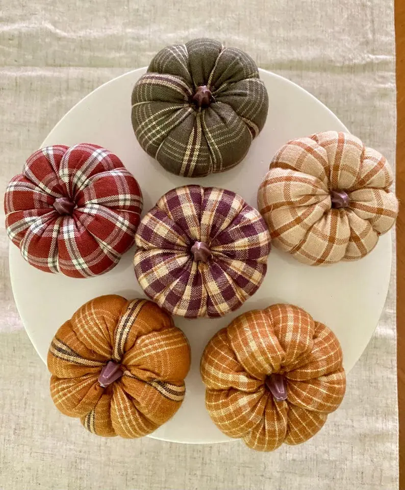 Handmade Fabric Pumpkins Plaid Flannel and Homespun Mini Jack Pumpkin, Fall Autumn Decor, Thanksgiving Decor