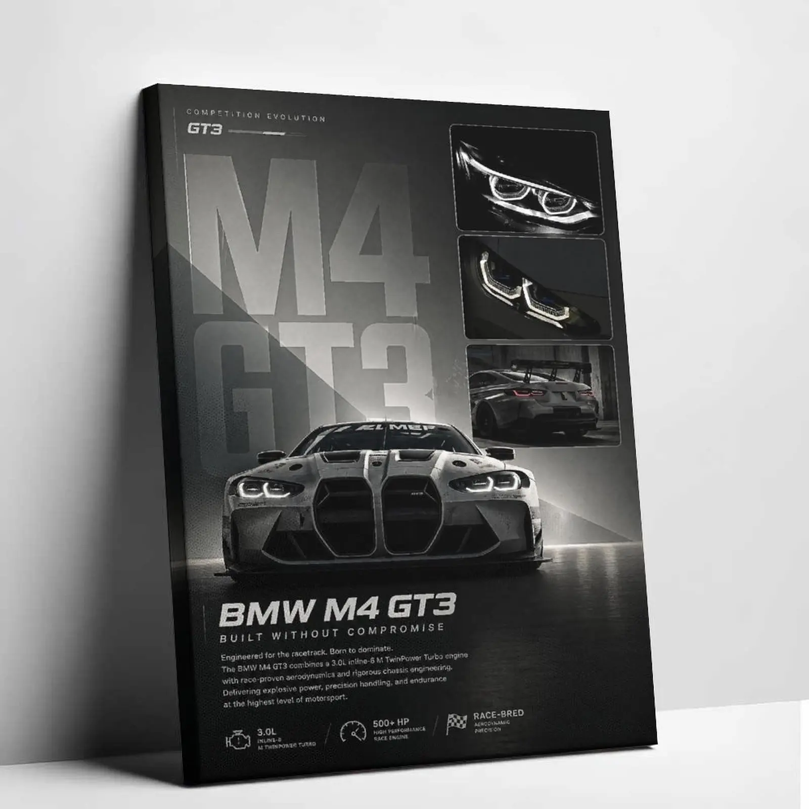 Modern White Widebody Supercar Canvas Wall Art Luxury Sports Car Poster Prints Inline 6 Turbo Vehicle Photo Collage Artwork Living Room Garage Man Cave Decor Picture Workspace Decoration Car Poster