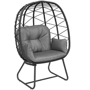 DWVO Egg Basket Chair Patio Chair with Stand Anti-Slip All-Weather Poratble Wicker Egg Lounger Chair for Indoor Outdoor 330LBS (Gray)