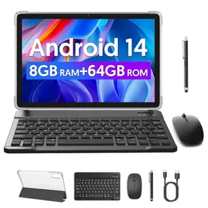Android 14 Tablet, 10.1 Inch Android Tablet with Octa-core Processor,8GB+64GB Storage 1TB Expansion,6000mAh Battery,5G WiFi6,2+8MP Dual Camera 2 in 1 Tablets Kit with Keyboard, Mouse,Pen,Case, Perfect Gift