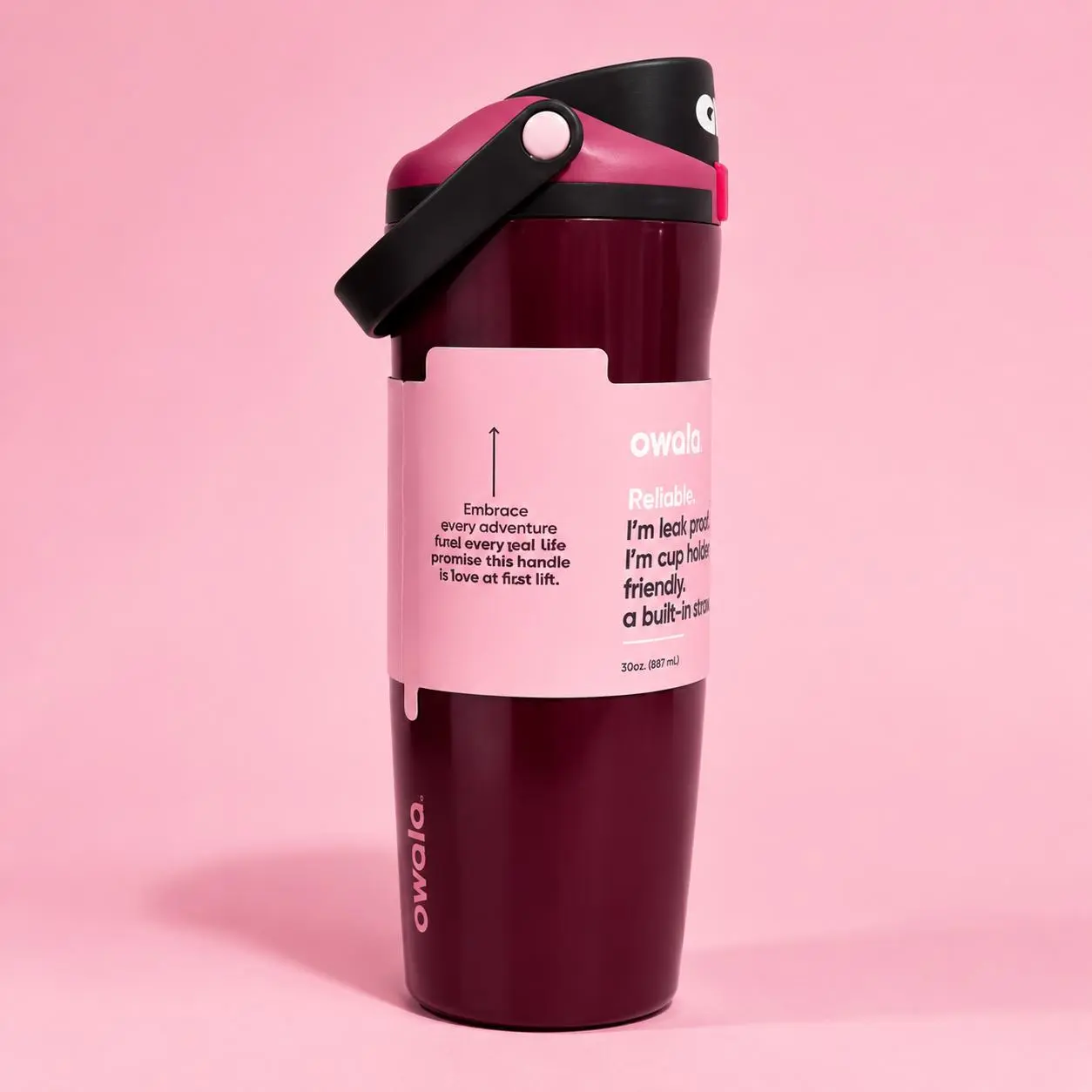 Owala Cherry Red Insulated Water Bottle Built-in Straw 24oz Tumbler