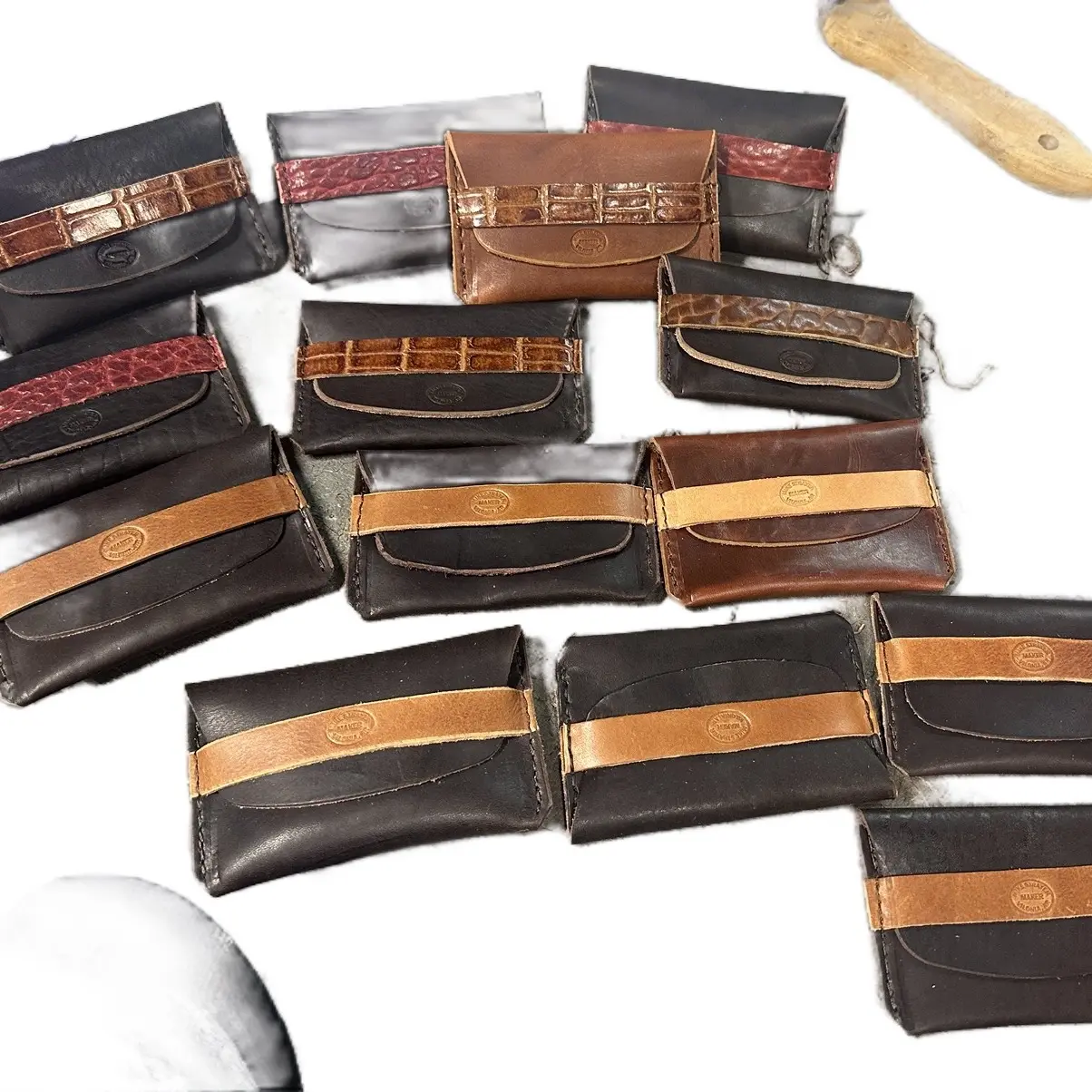 Minimalist Leather Card Wallet with Caiman Belly Strap for men and women