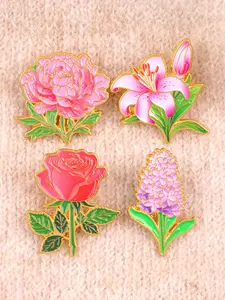 4pcs/Set  Cartoon Floral Brooch , Rose Lily Lavender Pins, Women&Men Accessories for Backpacks & Clothing, Casual  Decorations, Flower Brooch