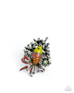 Swimming Through Sparkle - Yellow Fish Silver Ring - Paparazzi