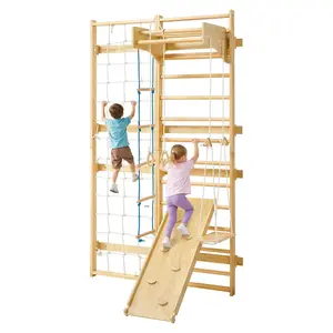 Swedish Wall Gym Ladder With 8-In-1 15-Level Adjustable Solid Wood Stall Bars, Wall-Mounted Calisthenics Fitness Station For Home Gym, Versatile Upper Body Strength, Core Stability, Mobility Training, Rehab, and Family Fitness