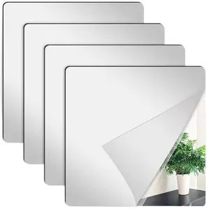 4-Pack Self-Adhesive Wall Mirrors Tiles, 8x8 Inch Acrylic Square Mirror Panels, Frameless Bathroom and Gym Wall Stickers Set