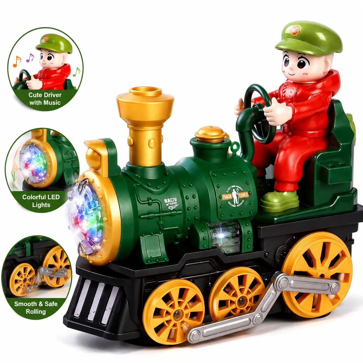 Electric Steam Train Toy with Lights, Sound & Realistic Smoke – Bump & Go Rotating Locomotive Train for Kids Boys & Girls Age 3+ | Fun Interactive Railway Toy Gift
