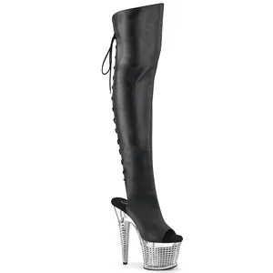 7 Inch Heel SPECTATOR-3019 Black Pu-Silver Chrome