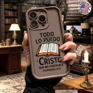 Stylish Spanish Bible Verse Todo Lo Puedo Cristo Quote Aesthetic Design Case for iPhone 17 16 15 14 Pro Max 13 12 11 XR XS Plus Air Slim Lightweight Shockproof Anti Drop Protective Durable TPU Cover