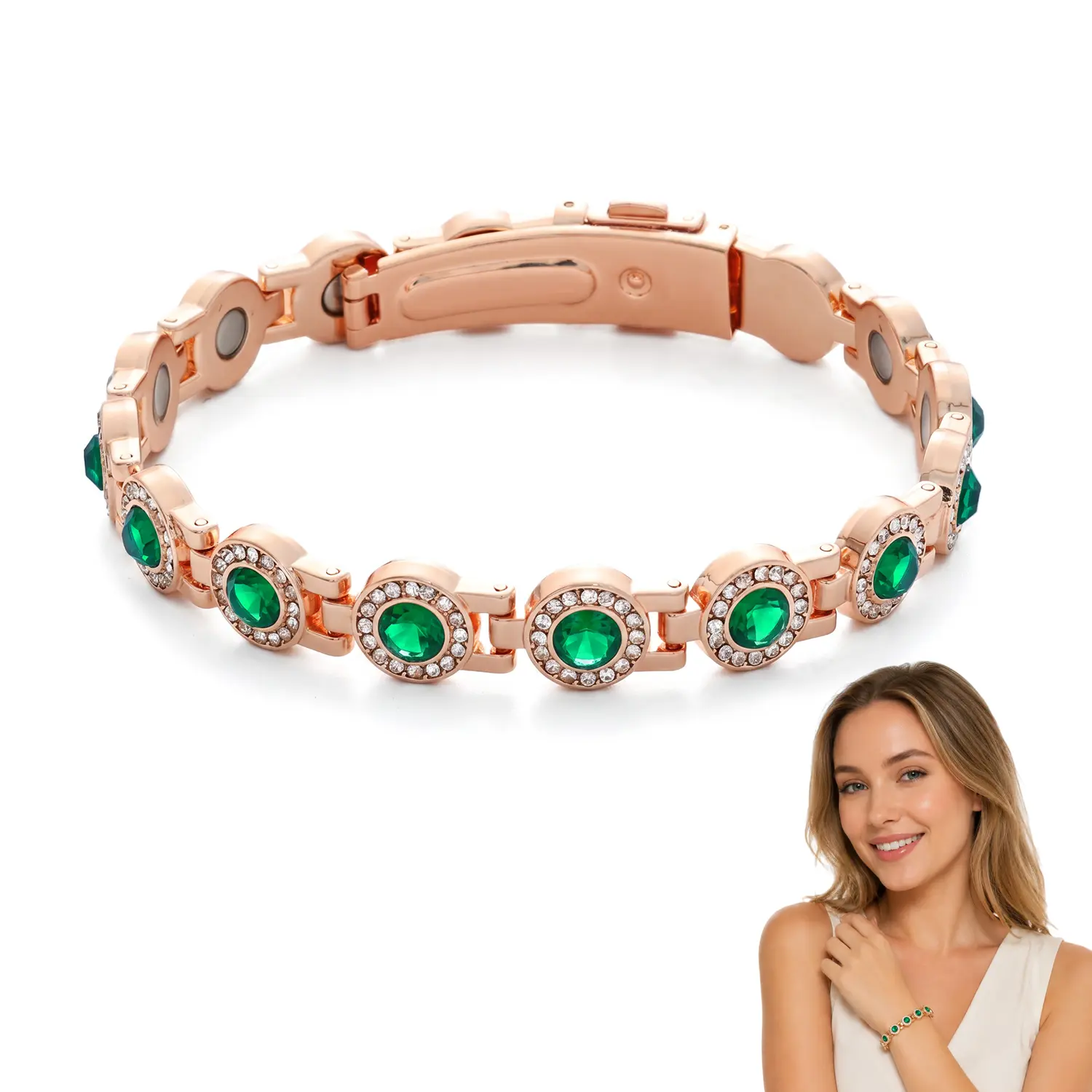 4X Strength Magnetic Copper Bracelet - Updated 3800 Gauss Magnets, Adjustable Length with Secure Clasp, Premium Multi-Facet Crystal Inlays - Jewelry, Accessories for Women, Gifts for Her
