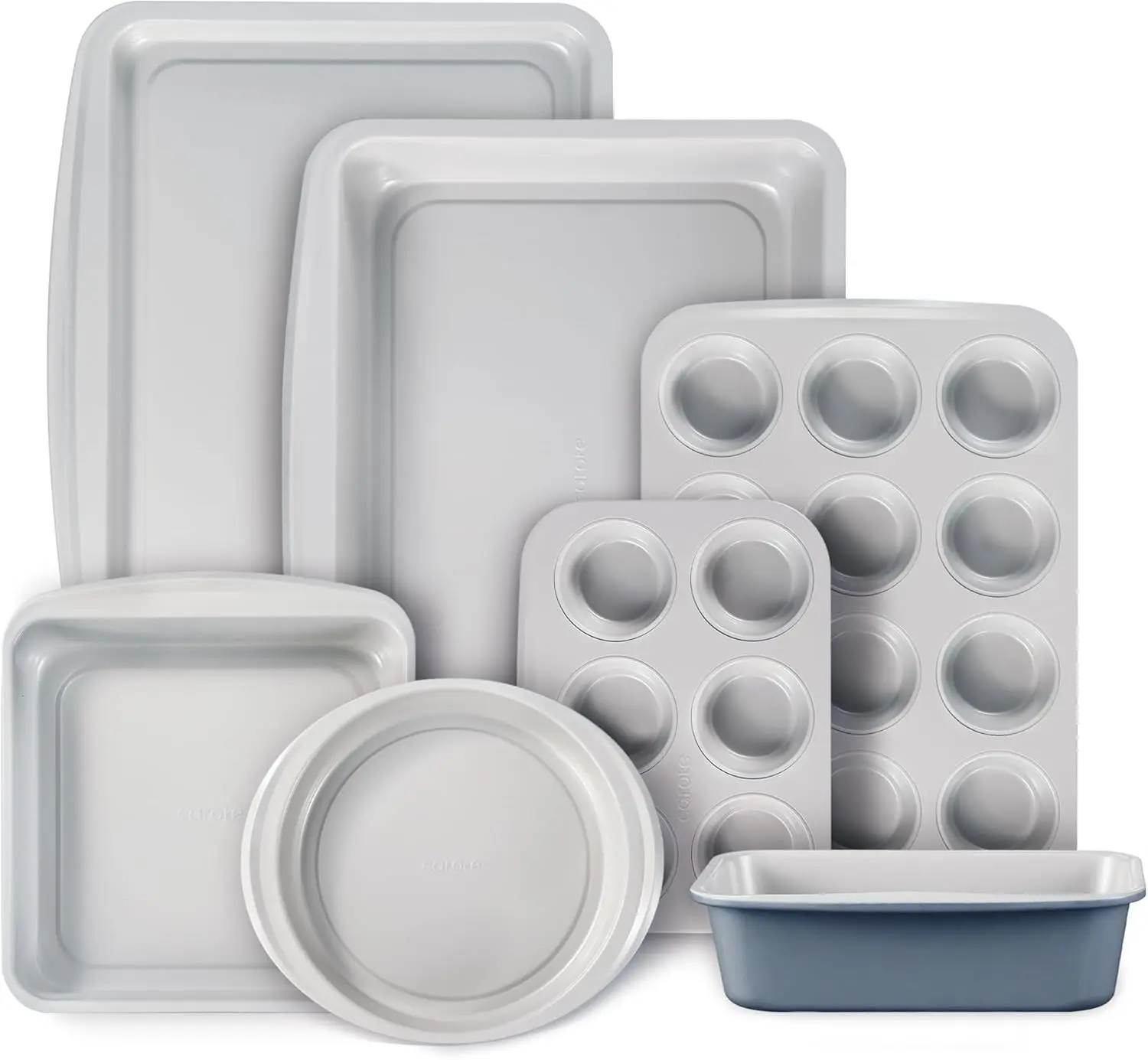 CAROTE 7-Piece Nonstick Stackable Baking Pans Set - Bakeware Sets Including Cookie Sheets for Baking, Muffin Pan, Bread Pan, Cake pan, Loaf Pan, Roasting Pan, Gray & Blue