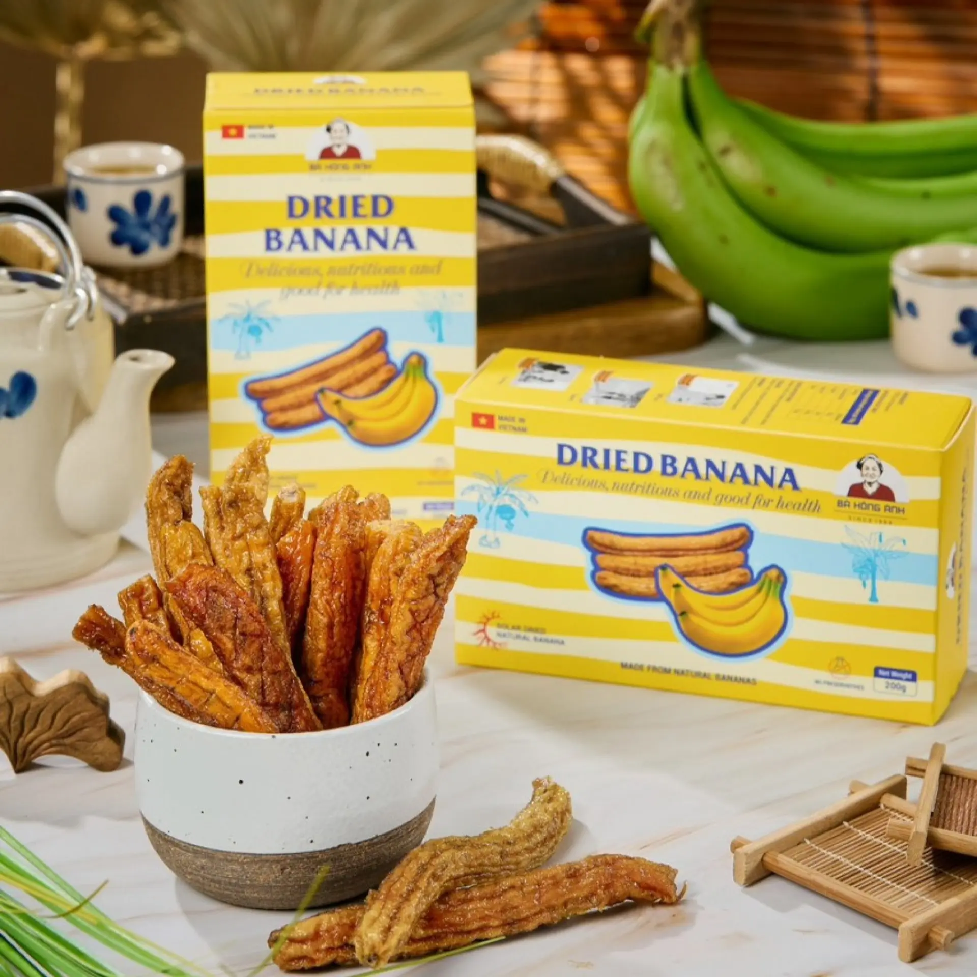 100% Natural Dried Whole Bananas by BANACO (200g Paper Box) – No Added Sugar, Safe Savory & Sweet Healthy Chewy Snack