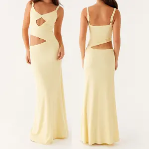 Women Slip Dress, Sleeveless V-neck Backless Hollowed Swing Dress Summer Long Dress for Cocktail Club Party