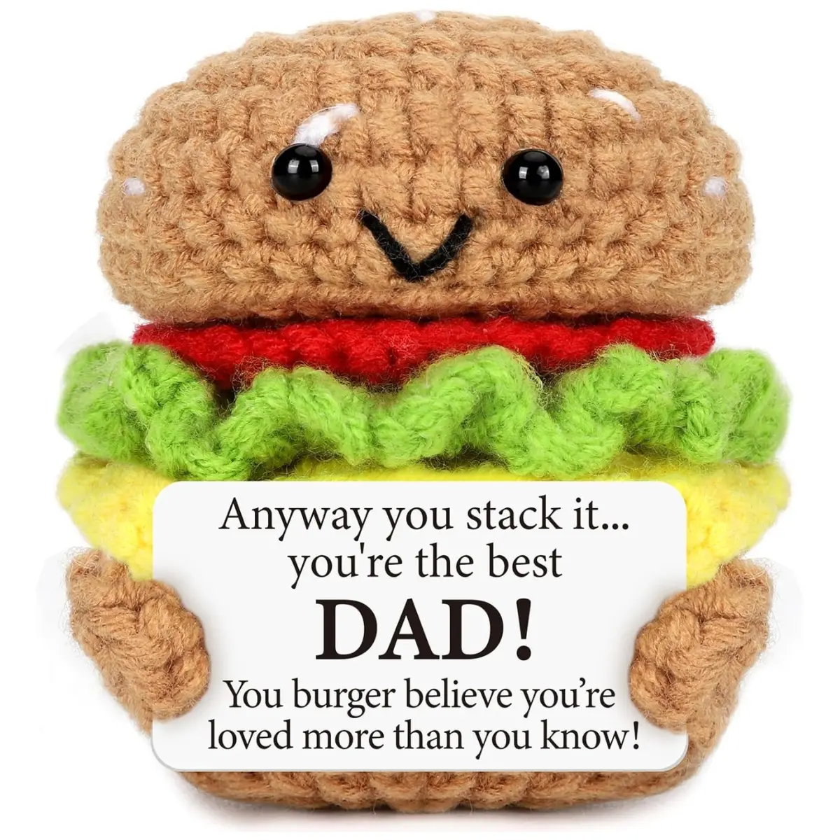 Mini Fathers Day Dad Gift from Daughter Son Wife Handmade Crochet Burger Birthday Gifts for Father Husband New Daddy Step Dads First-Time Father I Love You Papa Gift Ideas Best Dad Ever