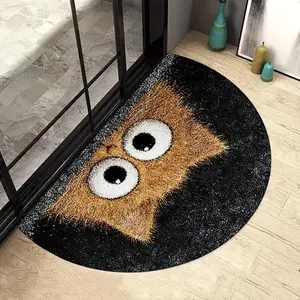 Tiger Cat Sheep Design Cartoon Pattern Rug Door Mat, Velvet Material, 1000g/sq.m, 0.5mm Thick, Home Decor Ideal for Porch, Front Door, Living Room, Kitchen, Bathroom