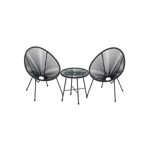 SONGMICS 3-Piece Outdoor Seating Acapulco Chair, Modern Patio Furniture Set, Glass Top Table and 2 Chairs, Indoor and Outdoor Conversation Bistro Set