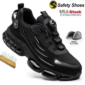 New Men Rotary Buckle Safety Shoes Steel Toe Work Boots Breathable Puncture Proof Sport Work Sneakers Comfortable Security Boots