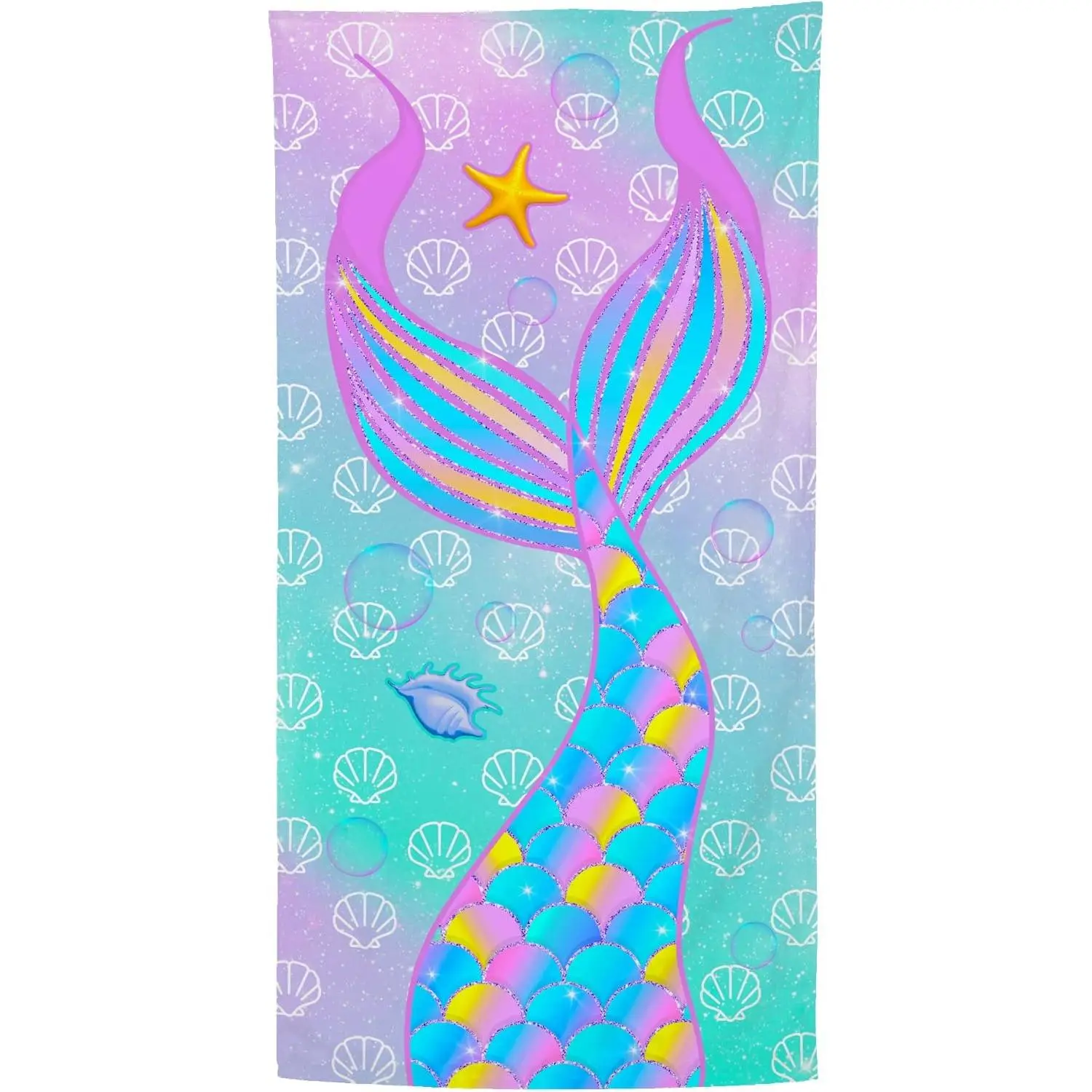 Mermaid Beach Towel, Mermaid Girl Beach Towel for Kid, Microfiber Bath Towels Gifts, Microfiber Bath Travel Towels for Women Yoga Sports 30" X 60"